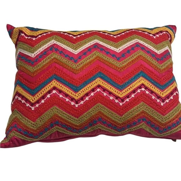 Pier One Pink Multi Colored Bohemian Detailed Throw Pillow Size 16x12 - Picture 2 of 11